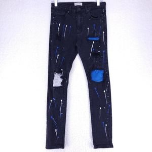 Blind Trust Black Destroyed Skinny Painted Jeans Mens Size 30W x 32L Denim Pants
